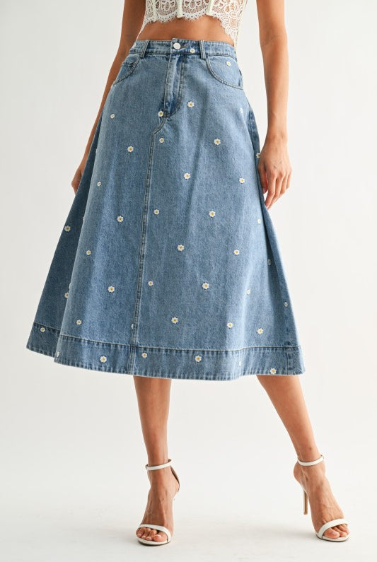 Wildflower Denim Skirt - Jupe NYC