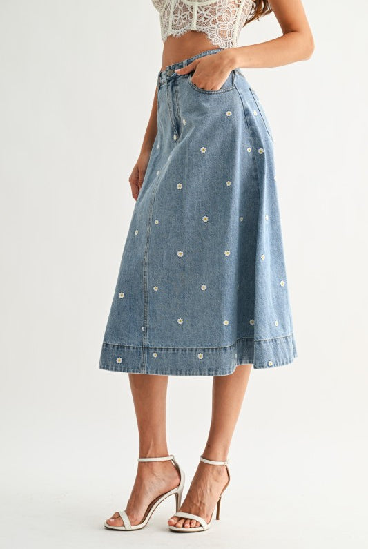 Wildflower Denim Skirt - Jupe NYC