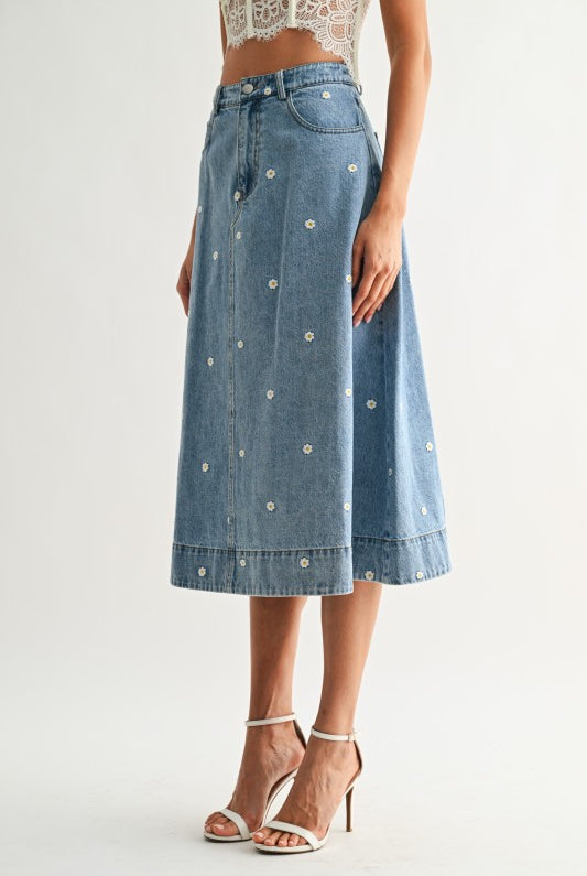 Wildflower Denim Skirt - Jupe NYC