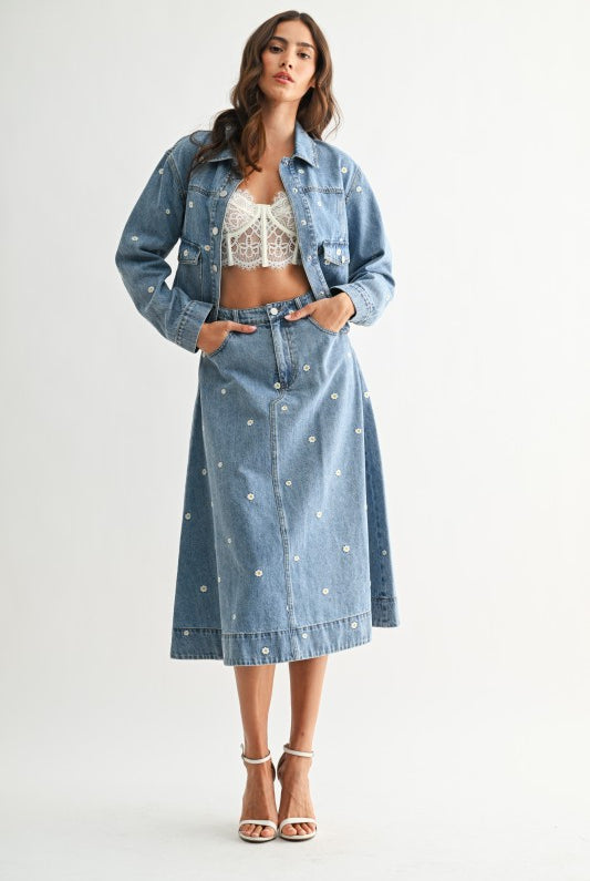 Wildflower Denim Skirt - Jupe NYC