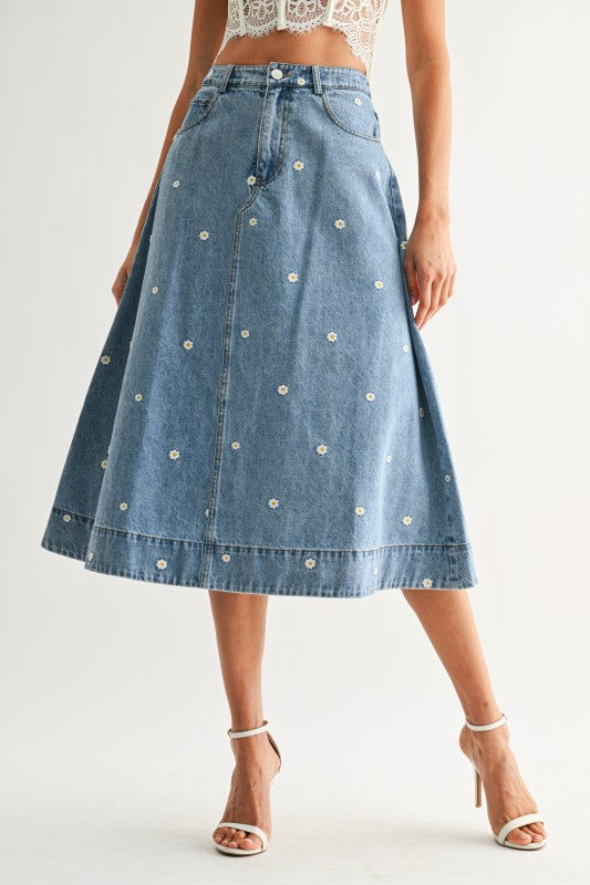 Wildflower Denim Skirt - Jupe NYC