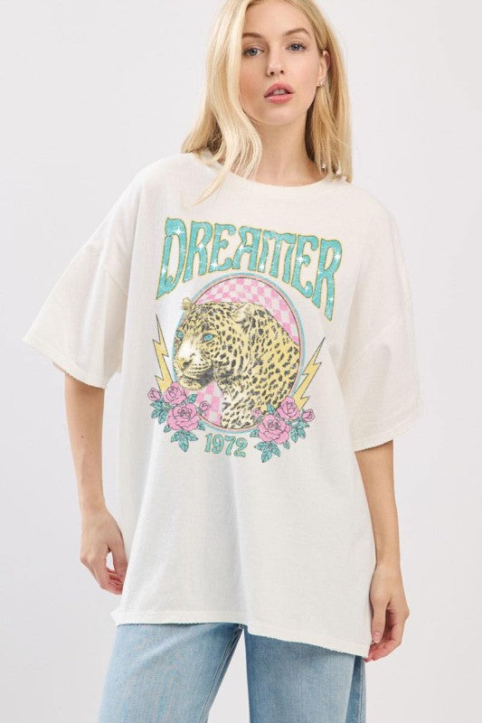 Dreamer Vintage Leopard Oversized Graphic Top - Jupe NYC