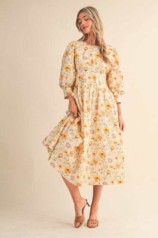 long sleeve sunflower dress Sunflower Fields Midi Dress