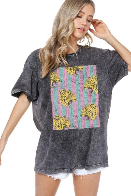 Striped Leopard Graphic Tee - Jupe NYC