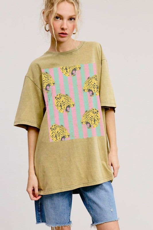 Striped Leopard Graphic Tee - Jupe NYC