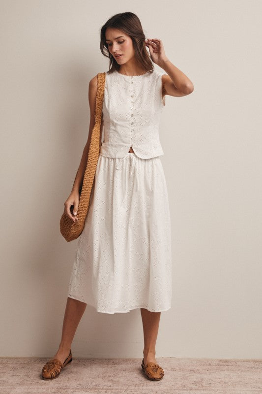Seaside Eyelet Midi Skirt - Jupe NYC