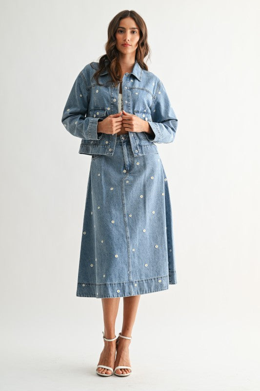Wildflower Denim Skirt - Jupe NYC