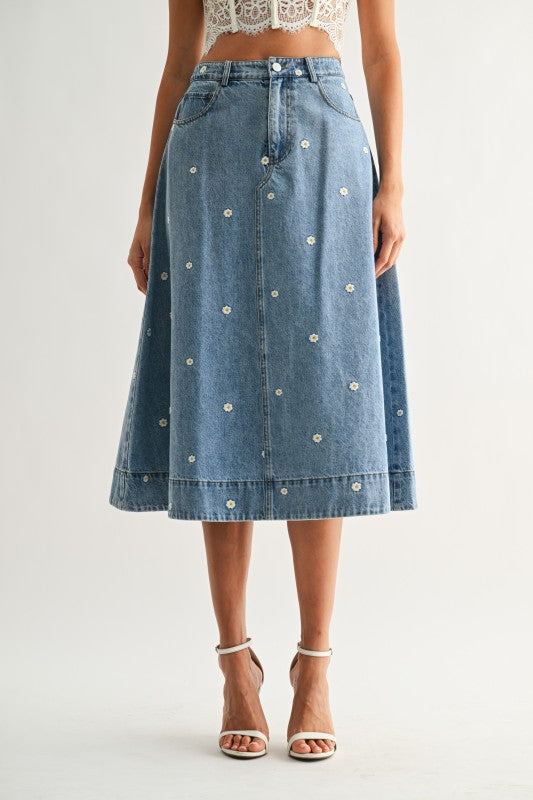 Wildflower Denim Skirt - Jupe NYC