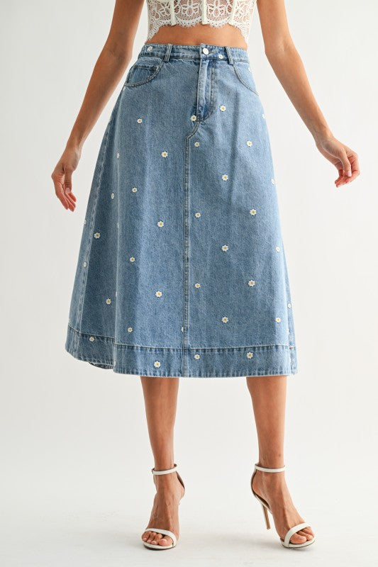 Wildflower Denim Skirt - Jupe NYC