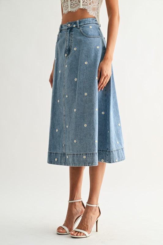 Wildflower Denim Skirt - Jupe NYC