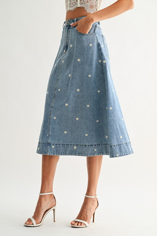 Wildflower Denim Skirt - Jupe NYC