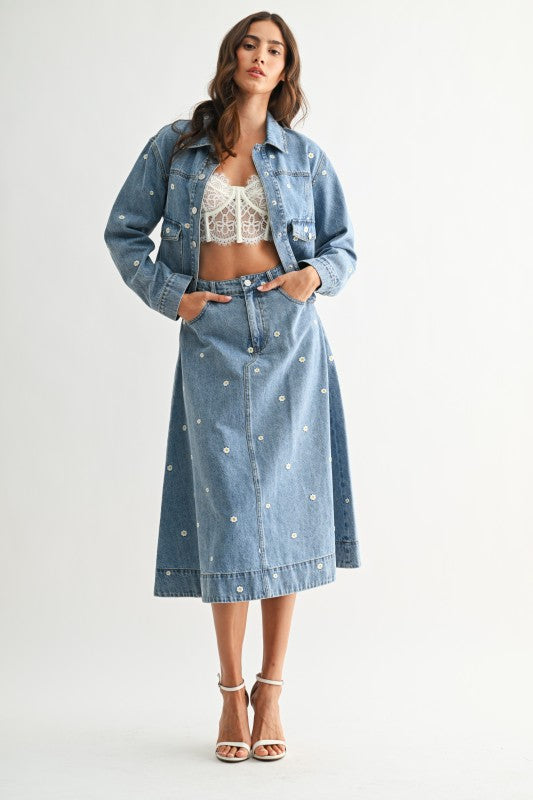 Wildflower Denim Skirt - Jupe NYC